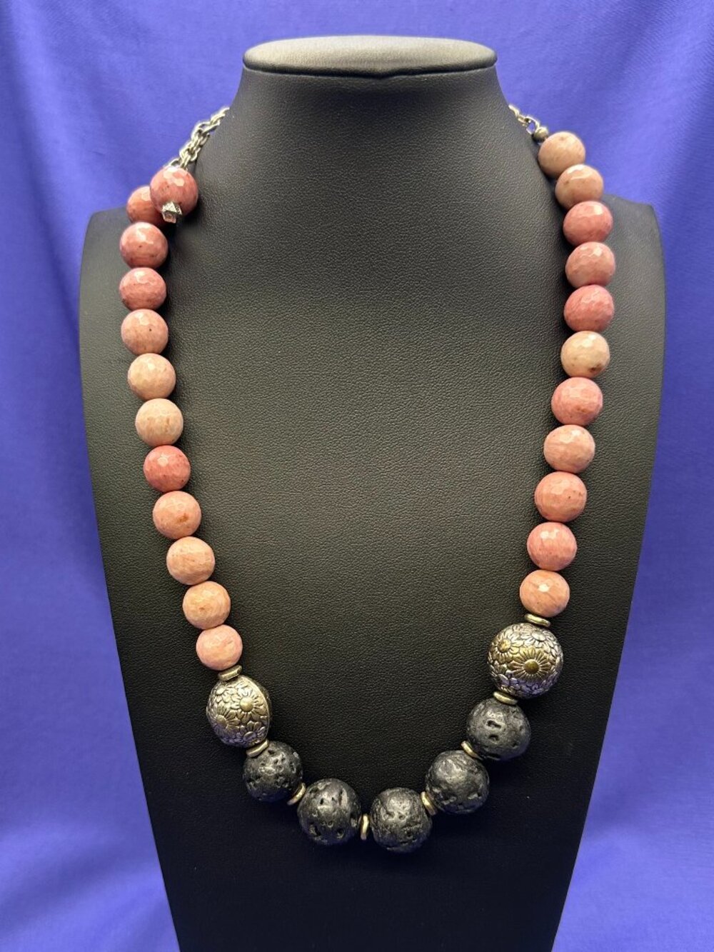 Rhodonite & Lava Rock Necklace